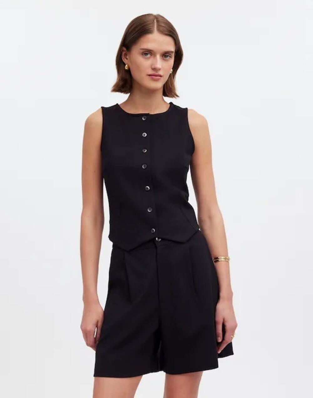 Madewell Cooper Cutaway Button-Front Vest Ponte in True Black Size Small